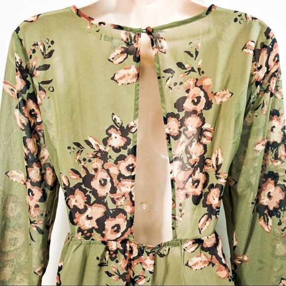O’Neill Green Floral Sheer Top Sz M - Picture 6 of 11